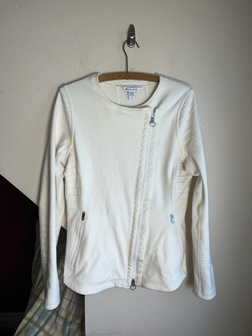 Athleta Off-White Asymmetrical Zip Moto Jacket L